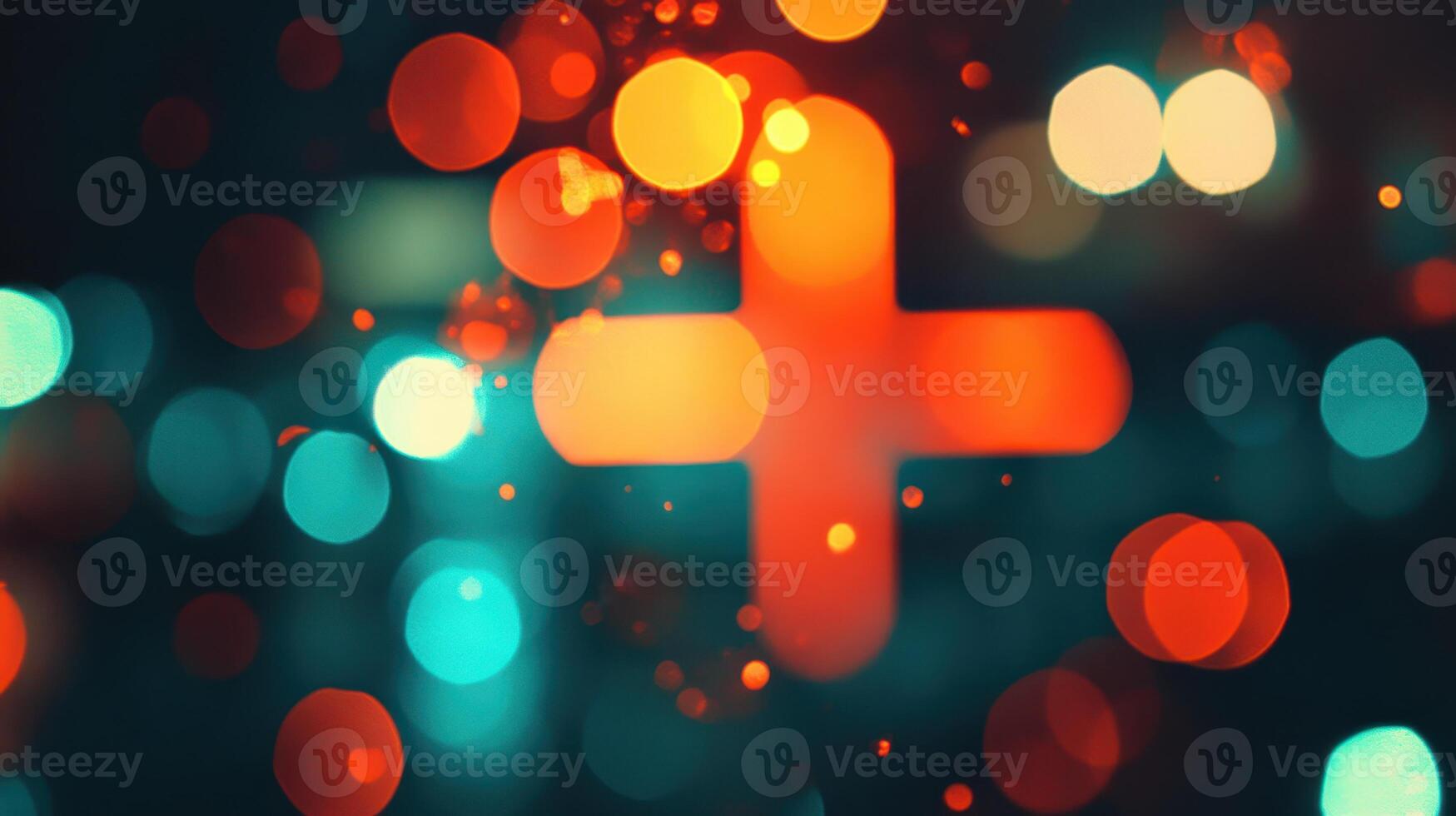Abstract Plus Sign with Bokeh Effect, Dark Night with Vibrant Glowing Circles Background photo