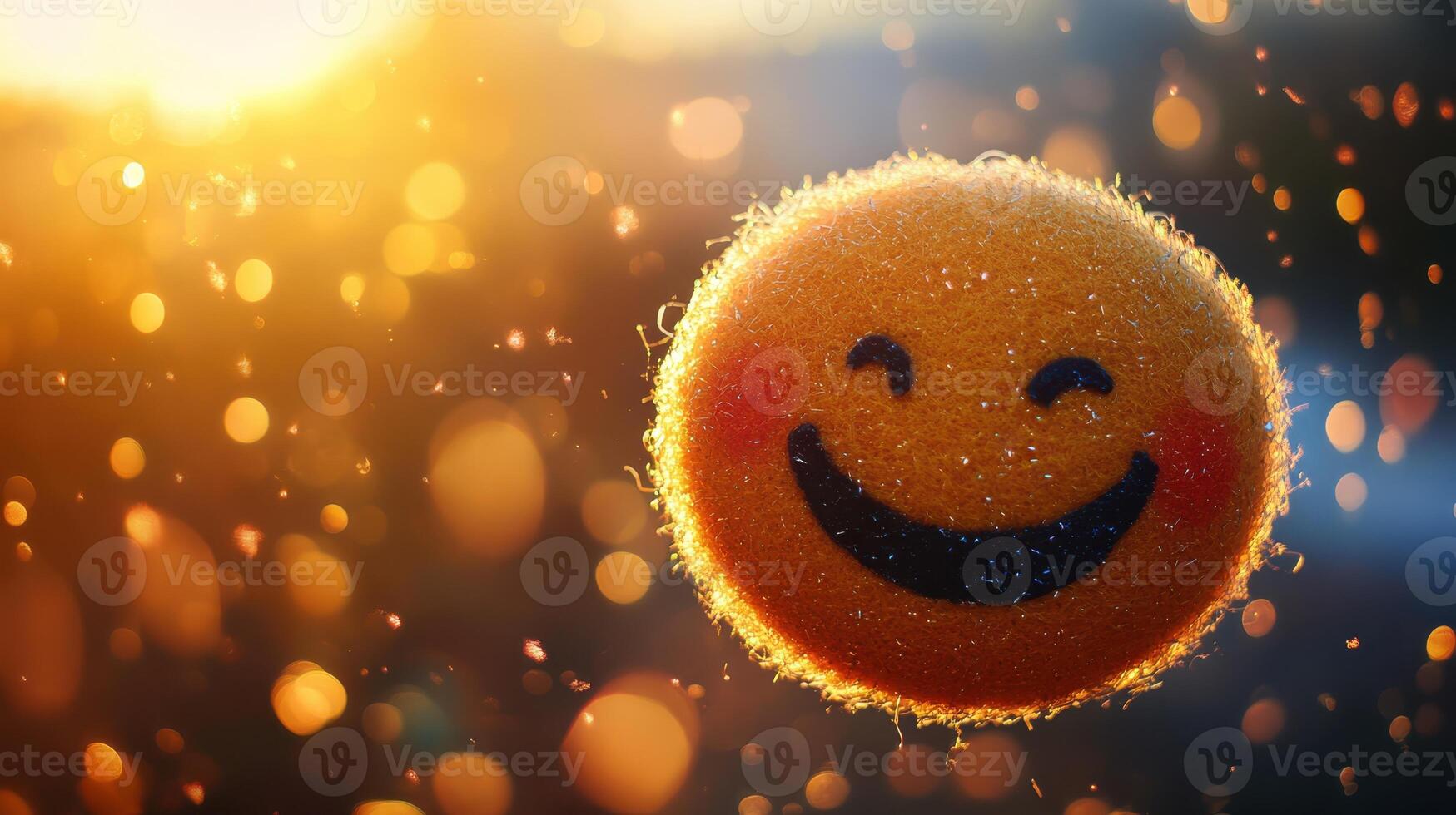 Smiling Emoji, Expressing Happiness and Positivity with Golden Bokeh Background photo