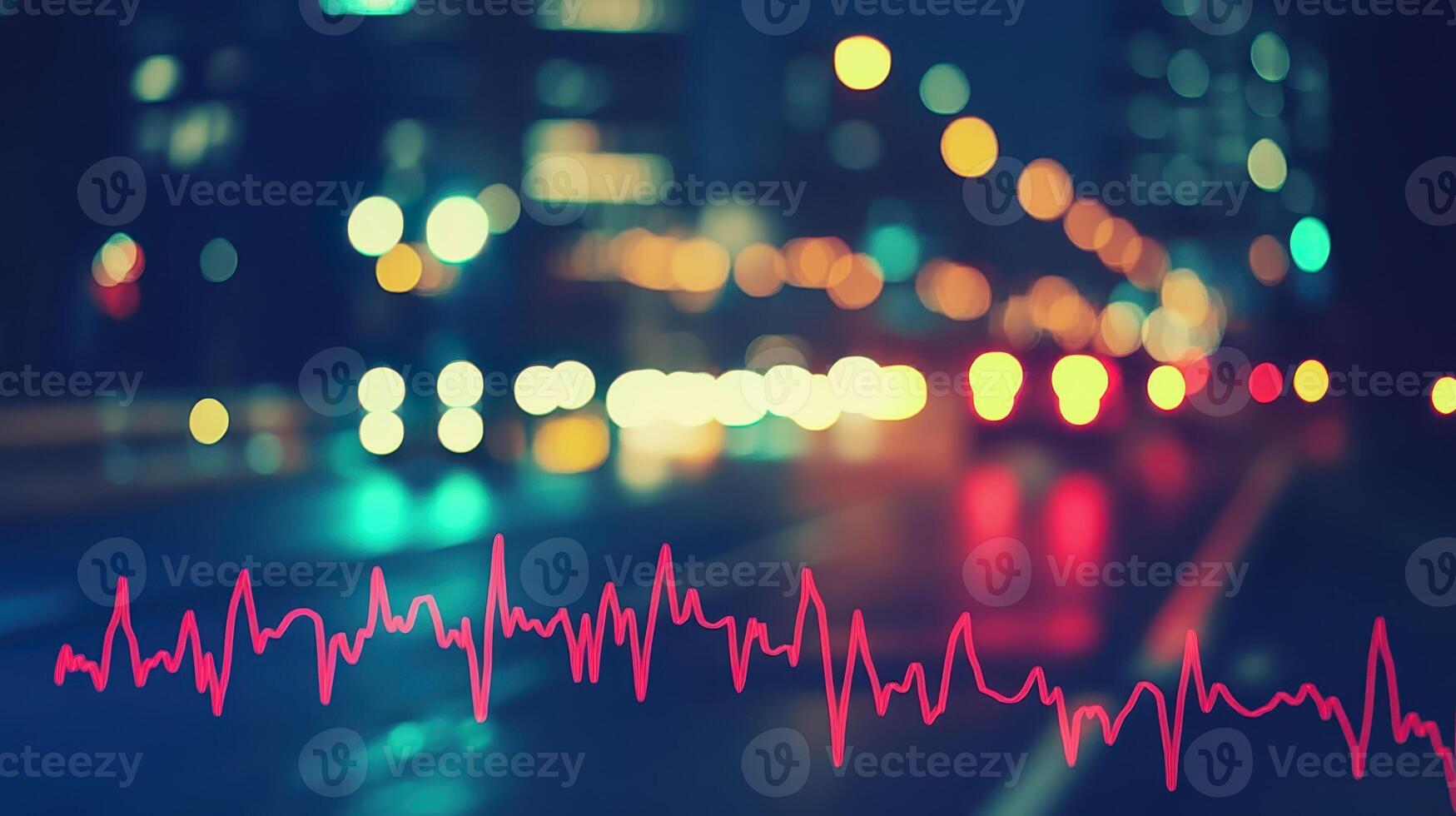 City Traffic Signals and Data Visualization, Night Lights and Market Fluctuations Display photo