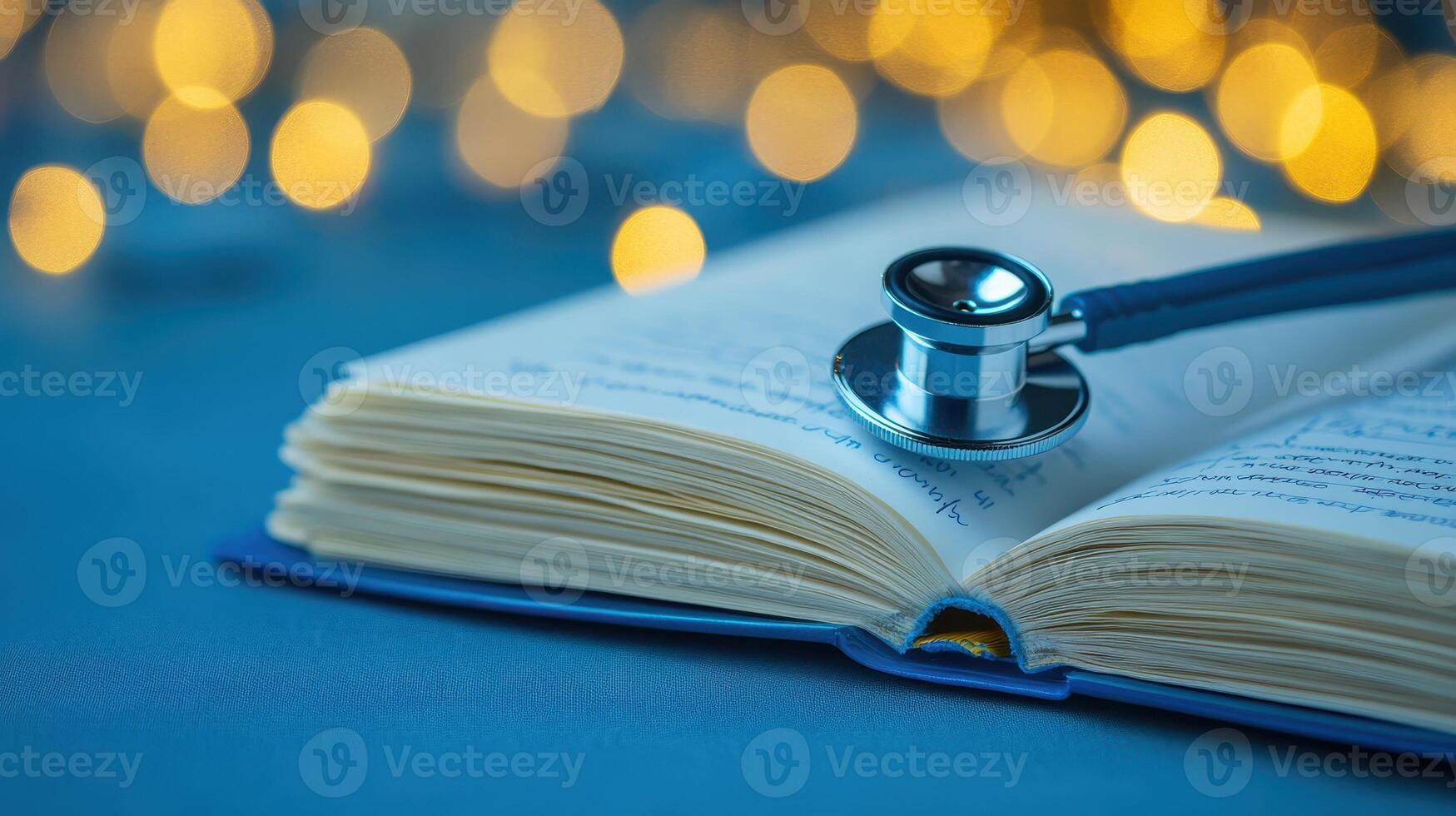 Stethoscope on Open Book Doctor's Medical Notes, Health Exam and Clinical Study, Medicine photo