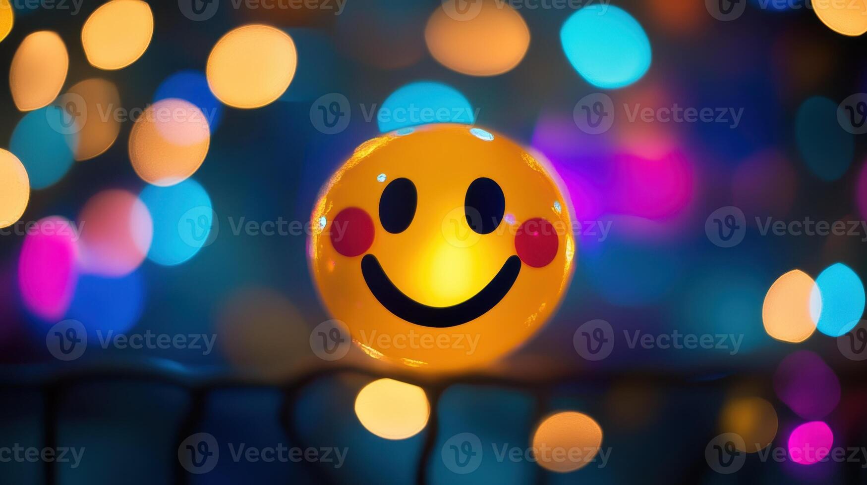 Glowing Smiley Face with Bokeh Lights. Joyful Emoji Smile with Cheerful Expression photo