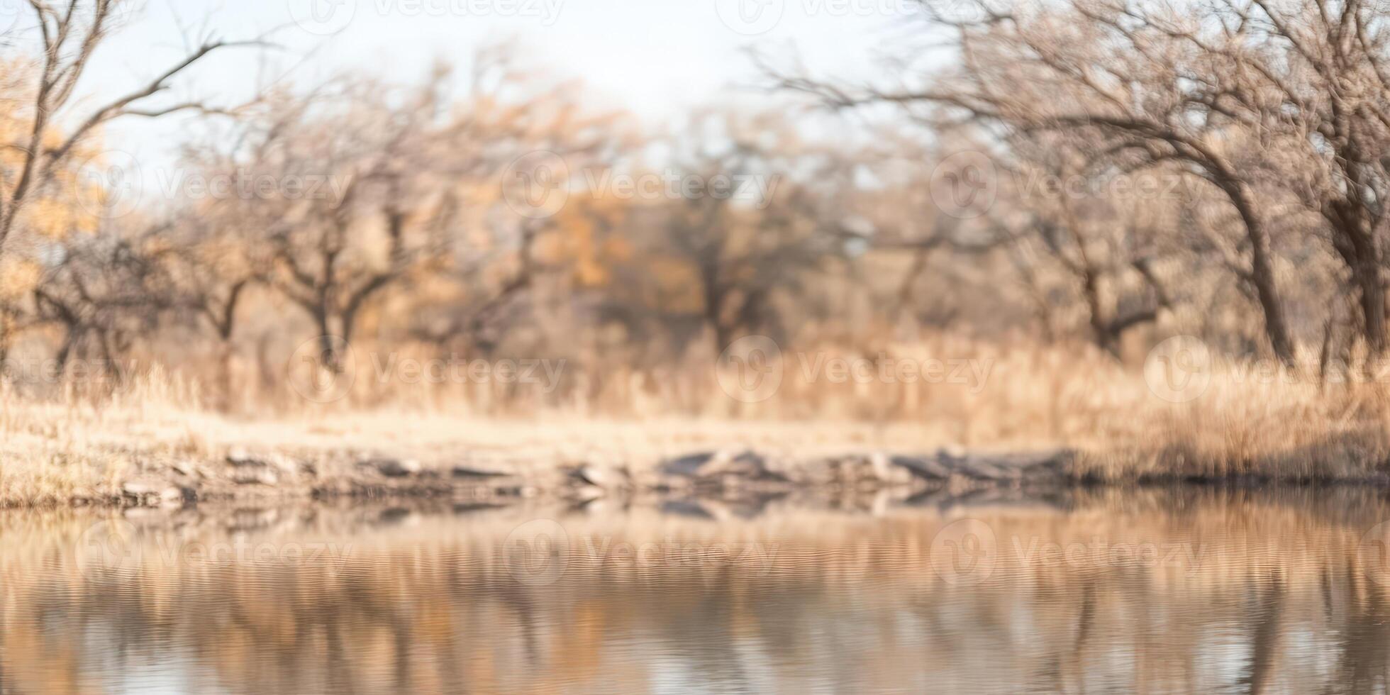 Serene Reflections. Trees and Water Landscape in Soft Focus Brown Tones photo