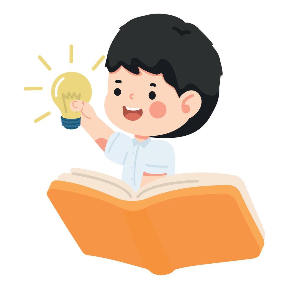 Child with Light Bulb and Open Book Illustration vector