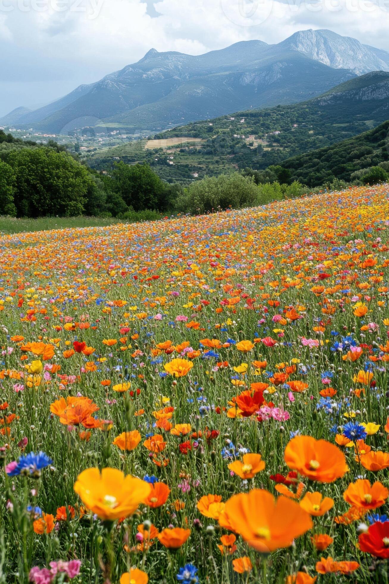カシニョール 、【BUNCH OF FLOWERS IN MEADOW】 Colorful Flower Meadow. Field of Many Flowers. Mountain