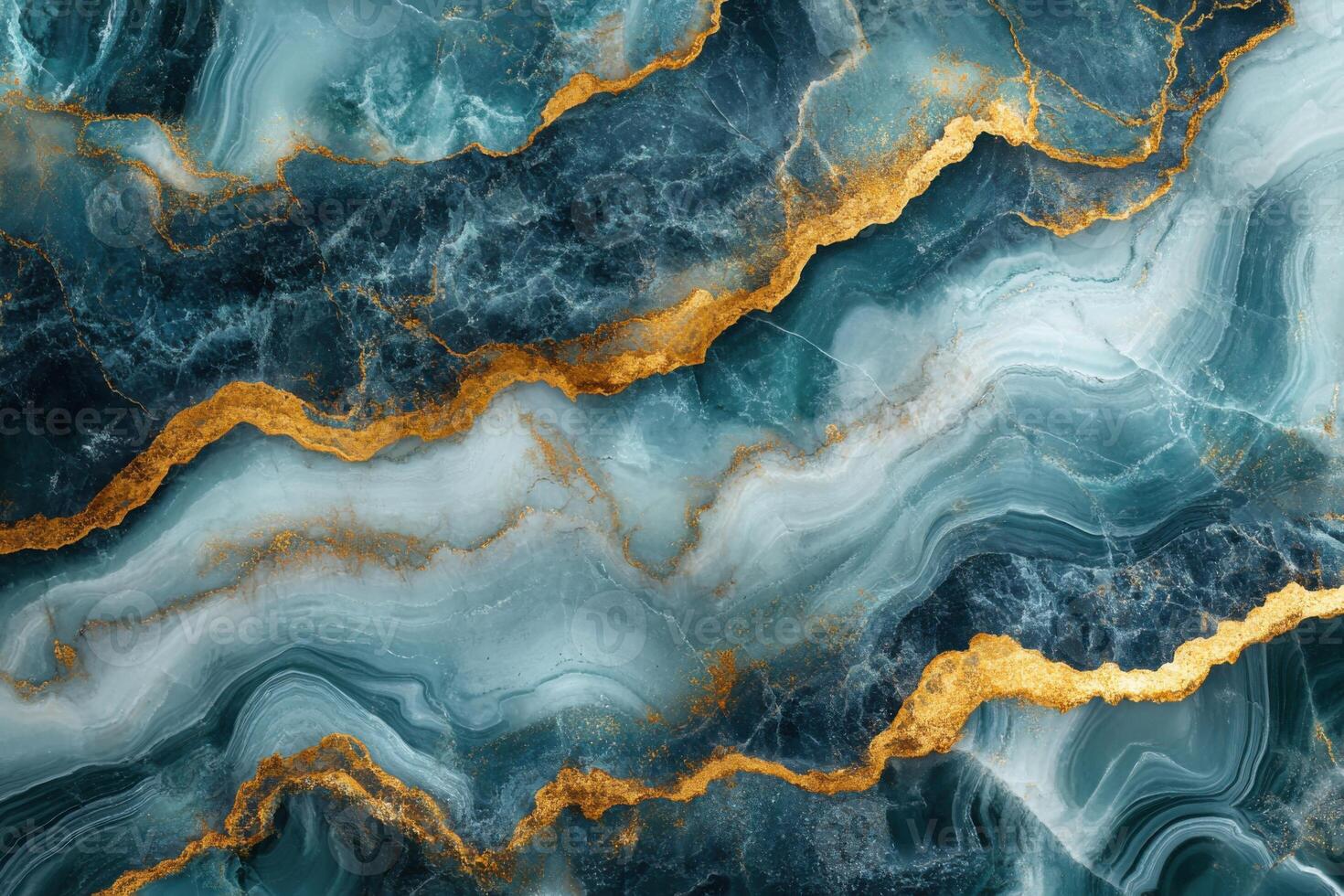 Blue stone texture with golden veins flowing. Marble pattern with light and dark colors. Abstract decorative background with mineral streaks photo