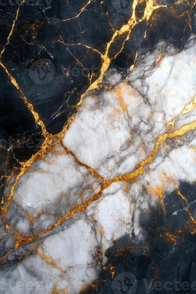 Abstract marble texture with gold veins. Dark and white stone background. Luxury material pattern with golden cracks on rock surface. photo