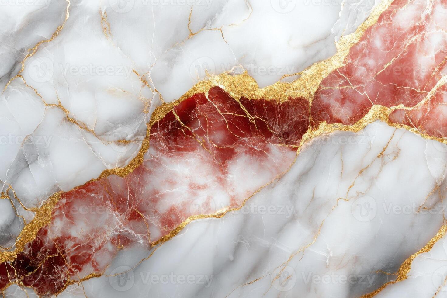 White stone texture with red and gold veins. Marble surface abstract background. Natural stone pattern close up. Mineral decorative backdrop. photo