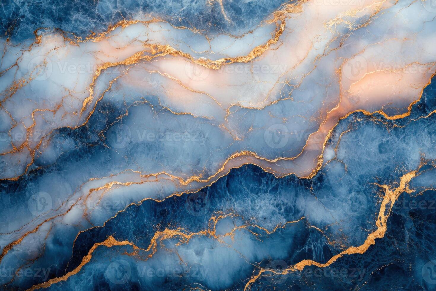 Abstract blue marble stone texture with golden veins. Light and dark shades swirling across the surface. Luxury background for design project. photo