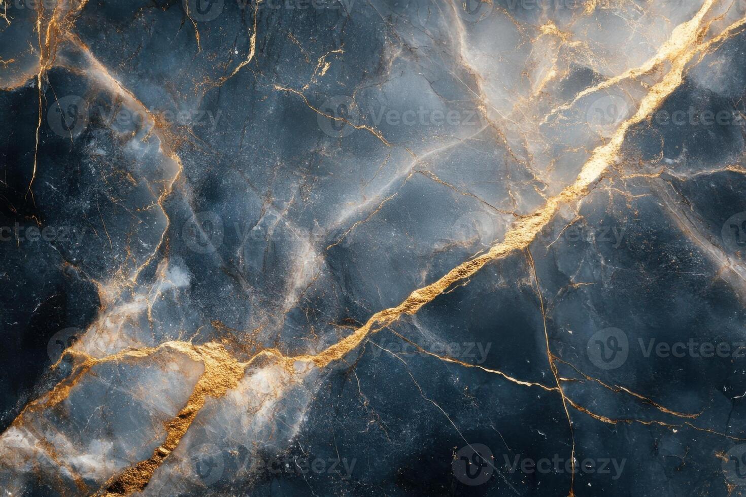 Dark blue stone background. Golden cracks run across the surface. Luxury abstract texture. Natural stone pattern with veins. Interior decoration element. photo