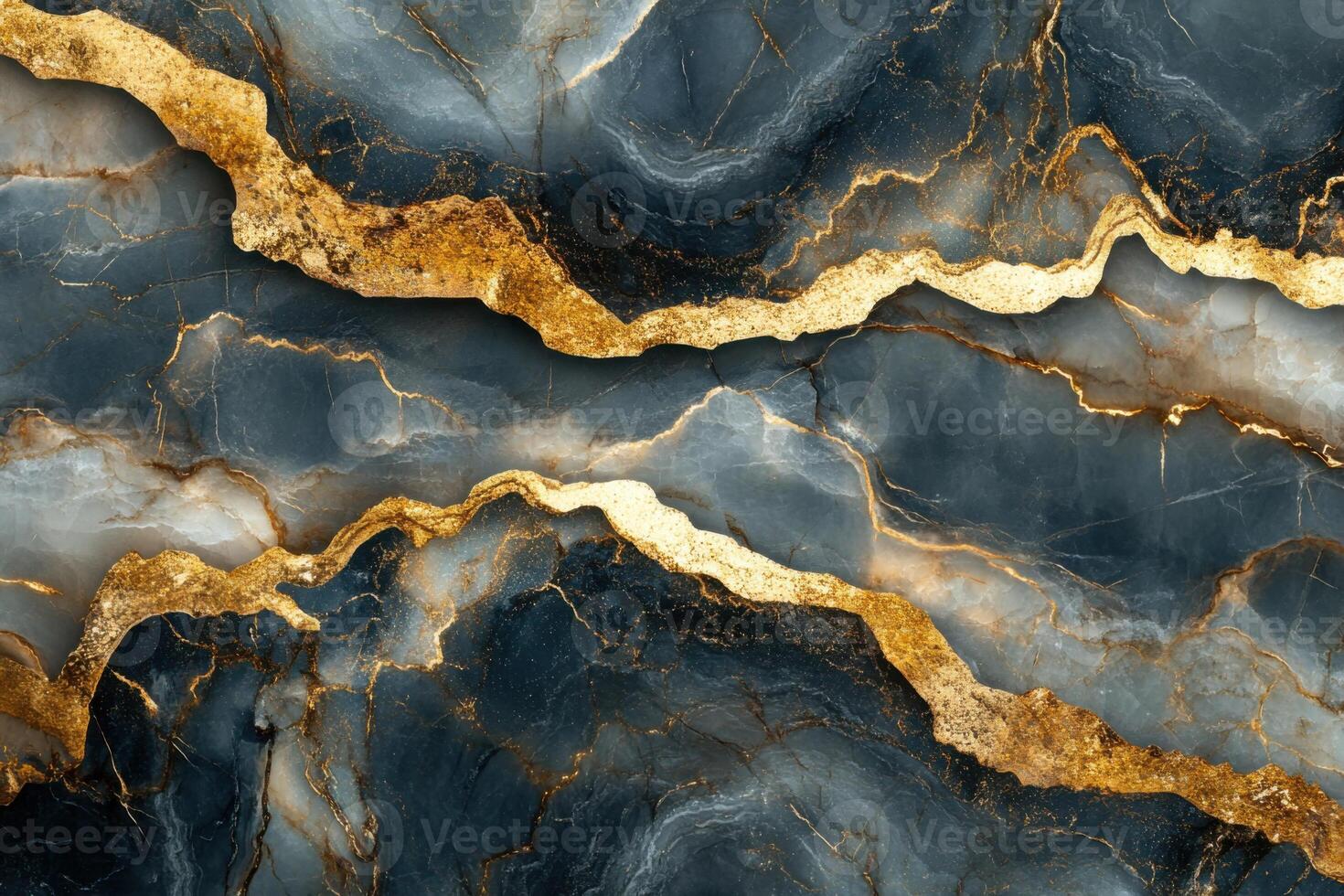 Dark blue marble texture with golden veins. Abstract stone pattern background. Elegant and luxurious surface with glittering details. Mineral material design for decoration. photo