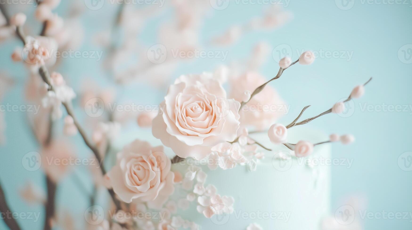 A close up of a white cake with pink roses photo