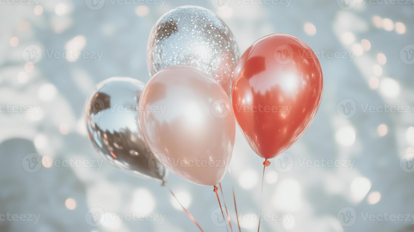 Three silver and red balloons on a white background photo