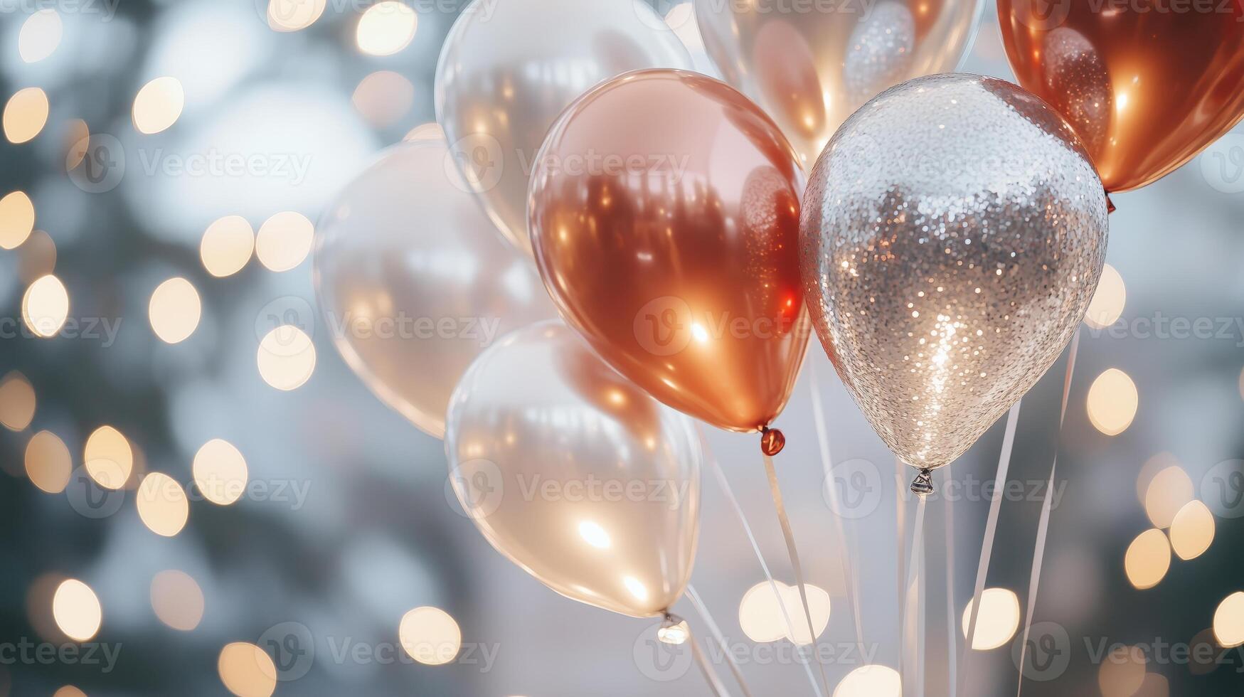 A bunch of balloons with silver and gold foil photo