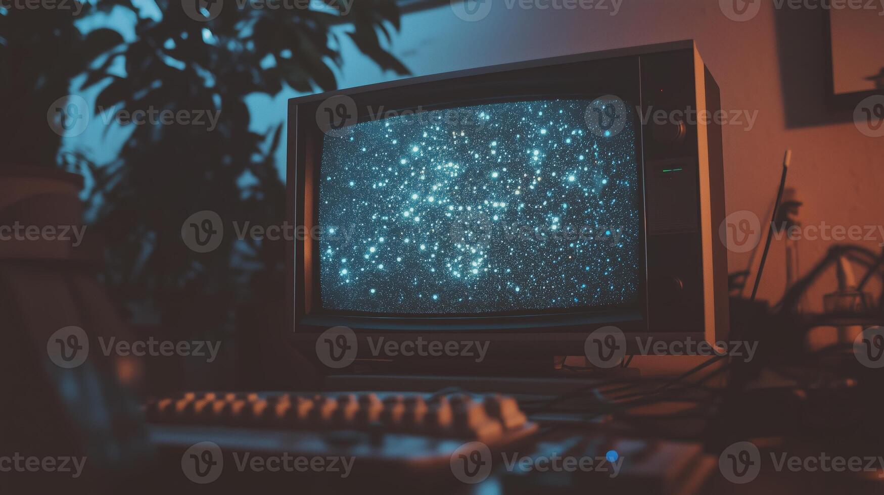 A computer screen with a starry sky on it photo