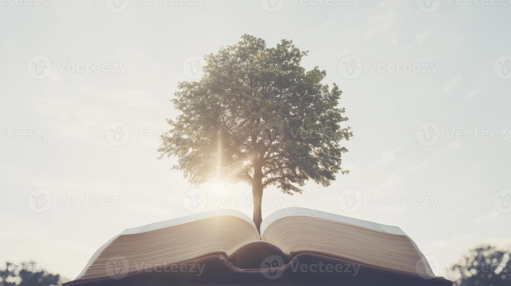 Bible Tree. A large tree grows from the pages of the Bible photo