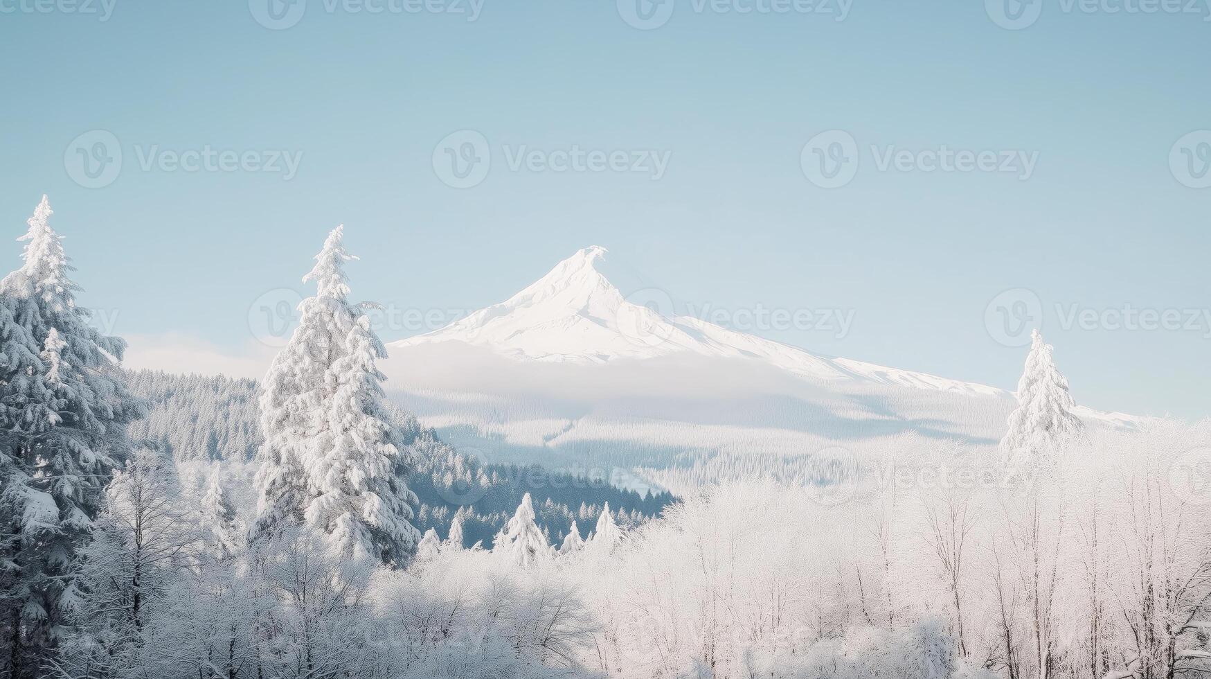 A snowy mountain covered in trees and snow photo