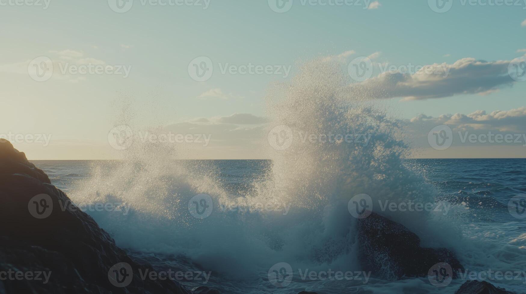 A large wave crashing into the ocean photo