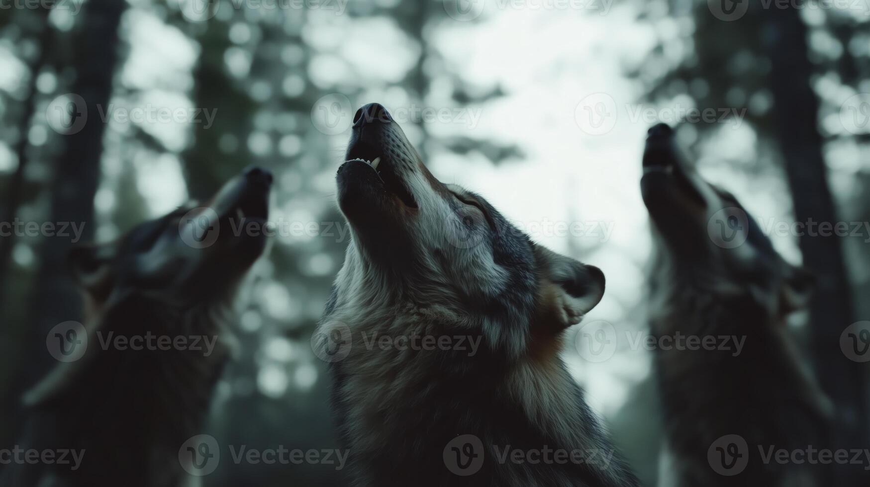 A pack of wolves howling in unison photo