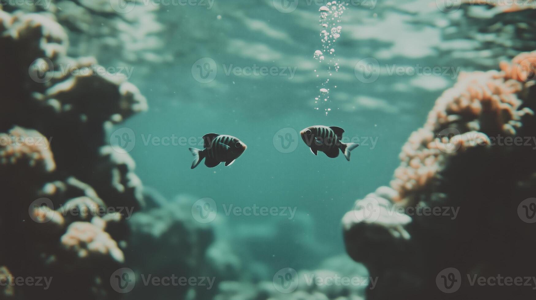 Two fish swimming in the ocean near coral reefs photo