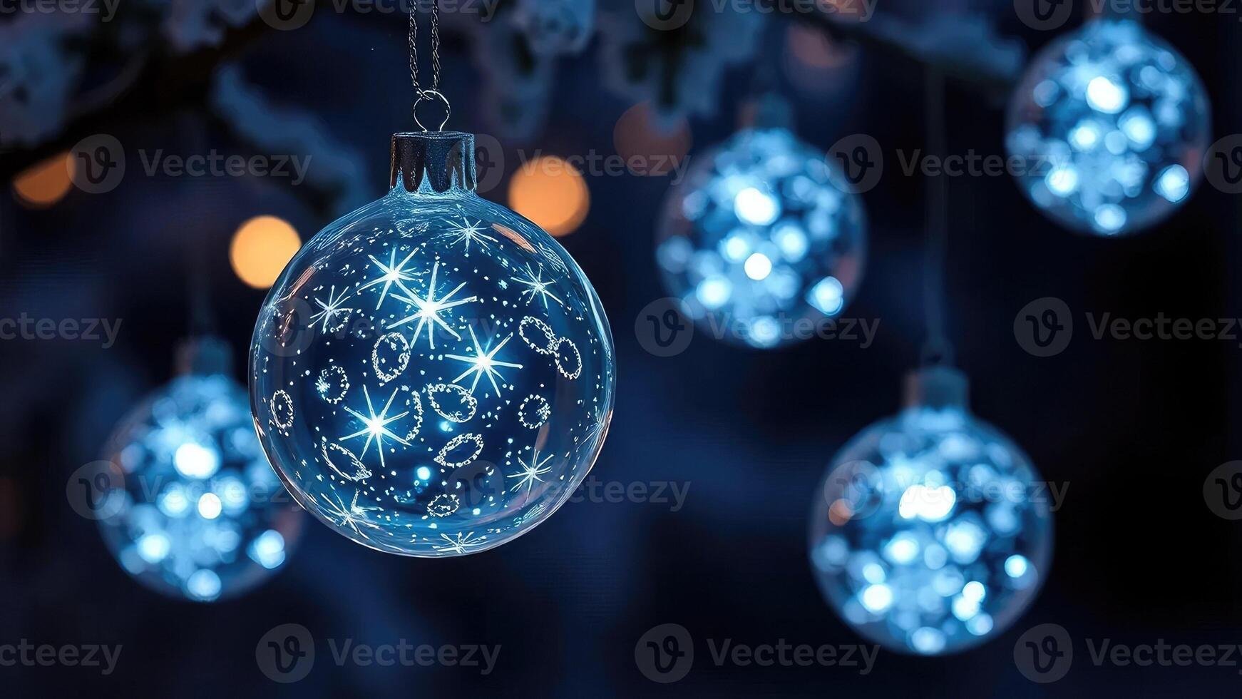 Christmas lights hanging from a tree photo