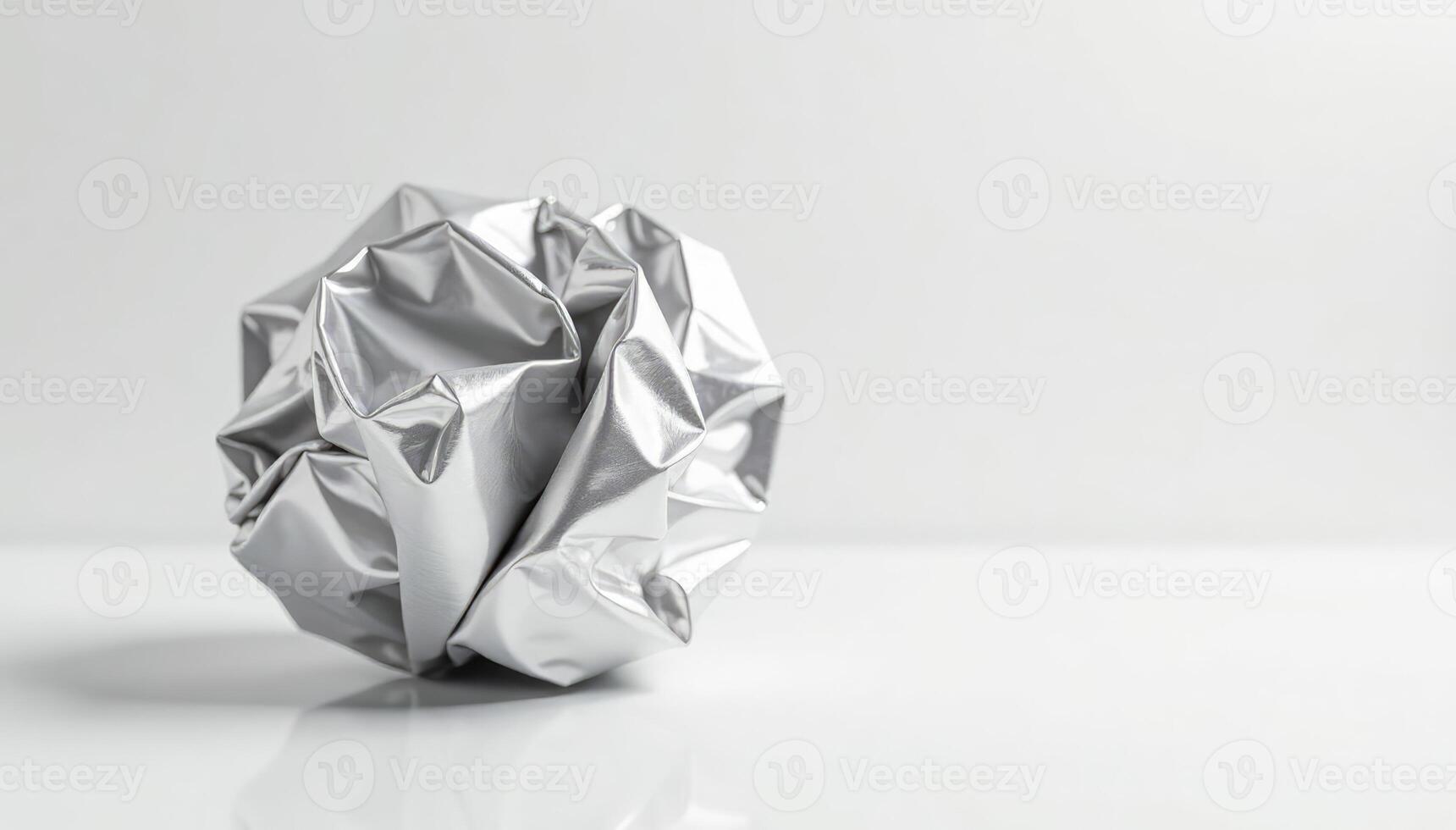 A silver ball of aluminum foil sitting on a table photo