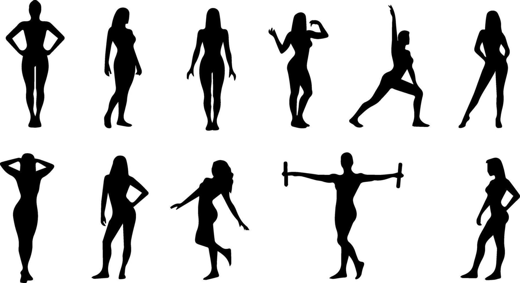 Silhouettes of women in various poses vector