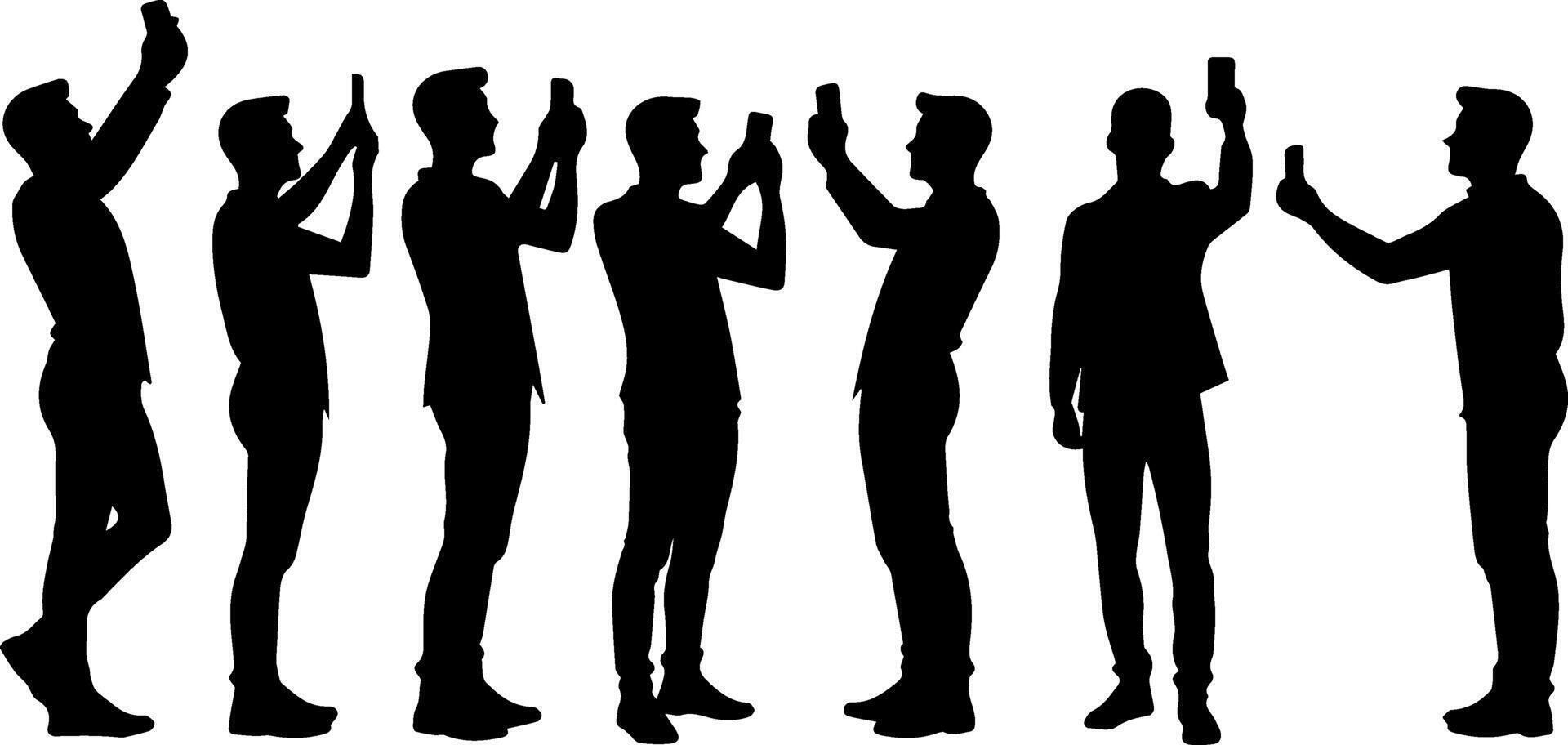 Silhouettes of men taking pictures with their phones vector