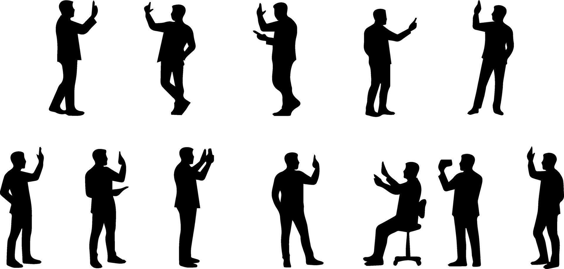Silhouettes of people standing and sitting vector