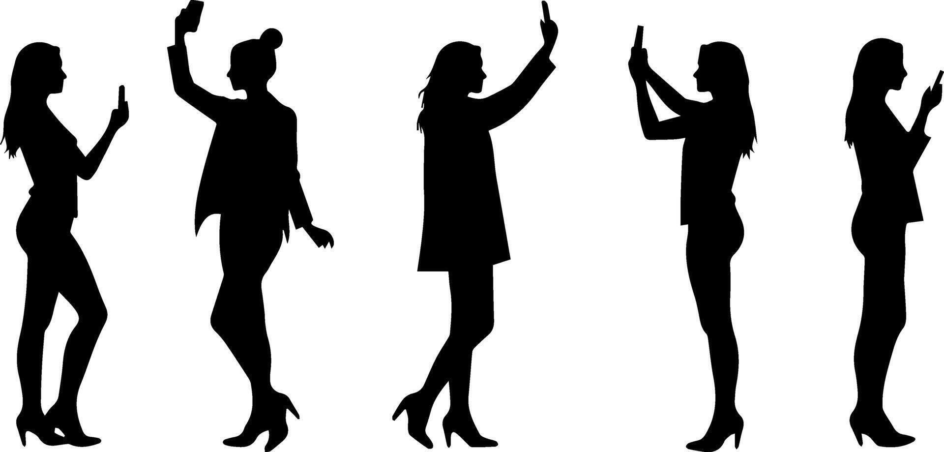 Silhouettes of women taking selfies vector