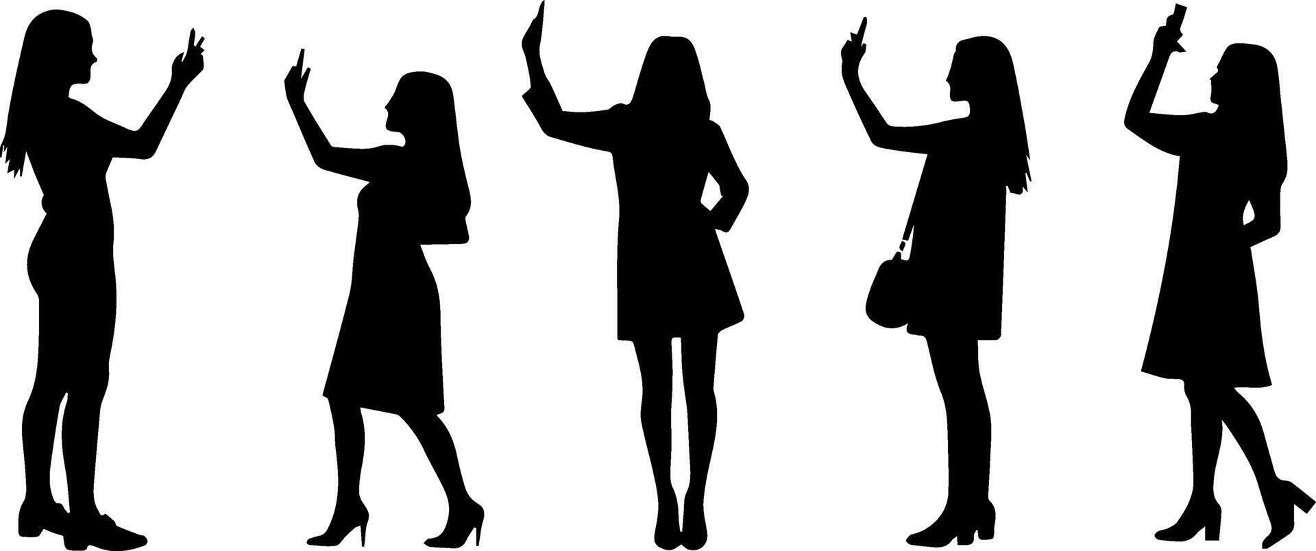 Silhouettes of women taking pictures with their cell phones vector