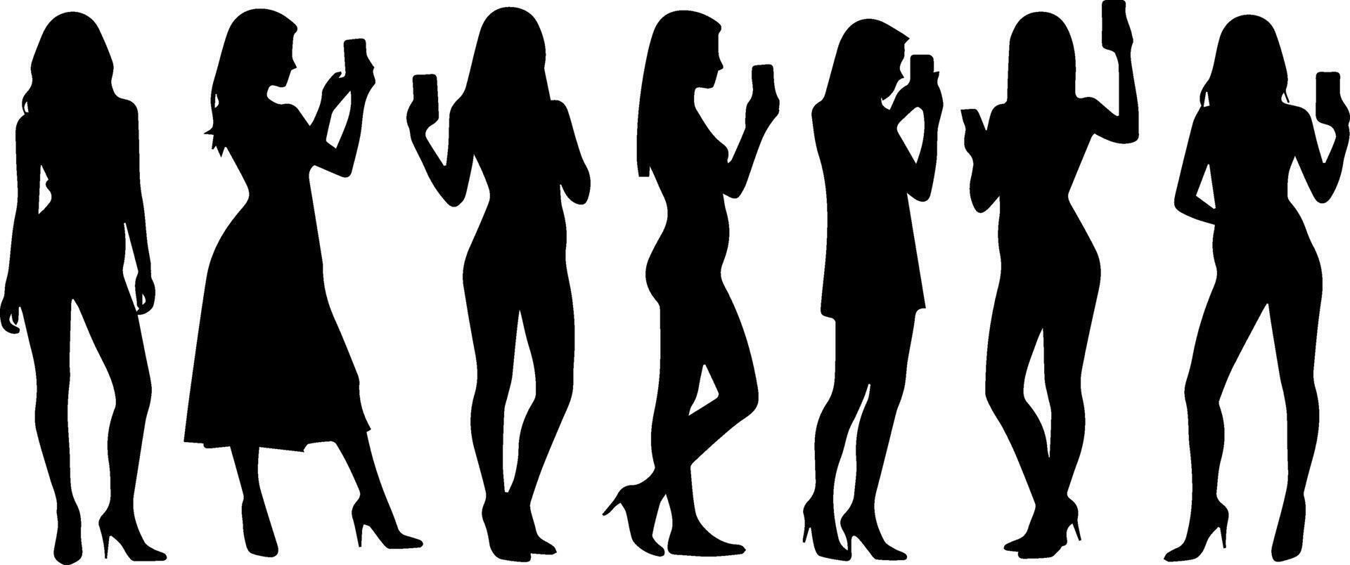 Silhouettes of women holding cell phones vector