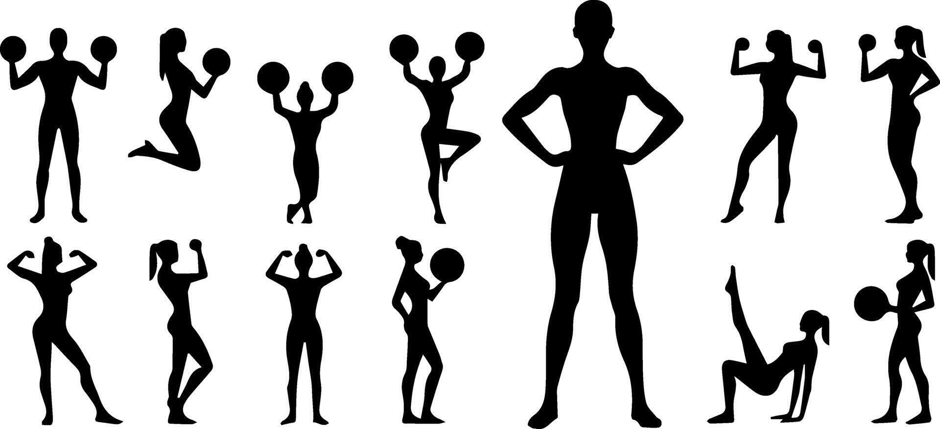 Silhouettes of people doing different exercises vector