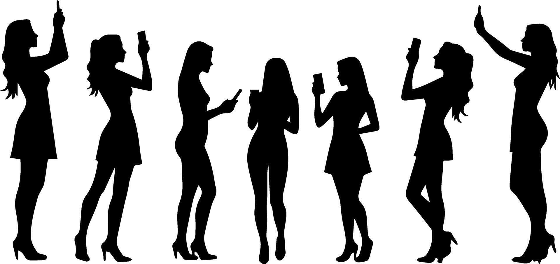 Silhouettes of women with cell phones vector