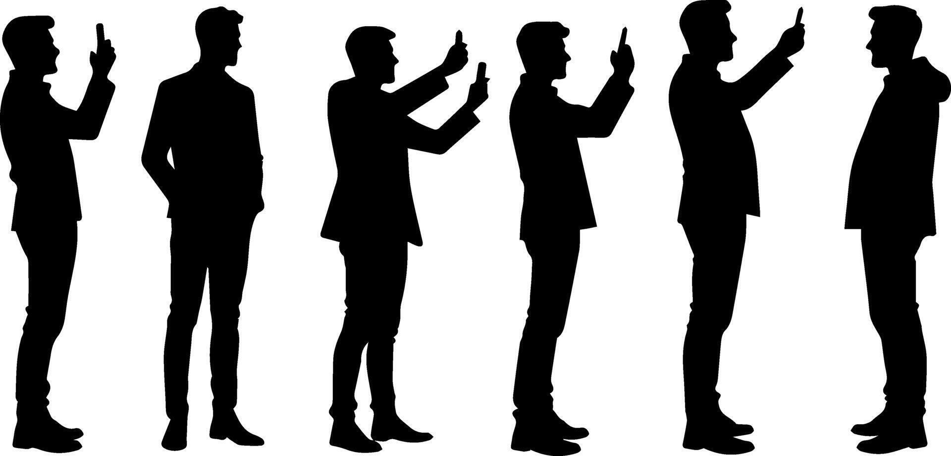 Silhouettes of men standing in different poses vector