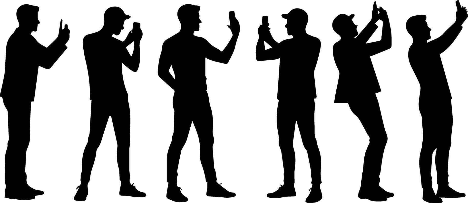 Silhouettes of men taking pictures with their cell phones vector