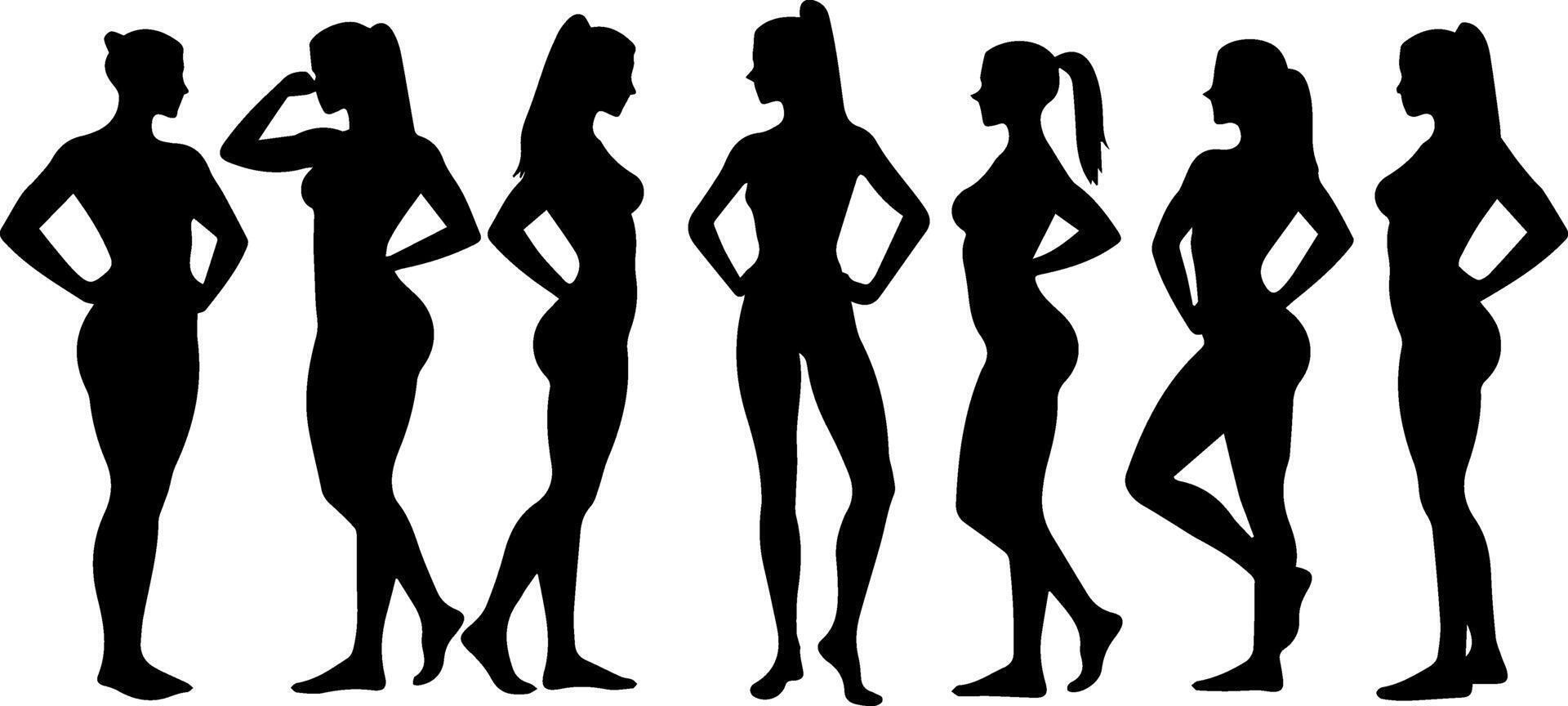 Silhouettes of women standing in different poses vector