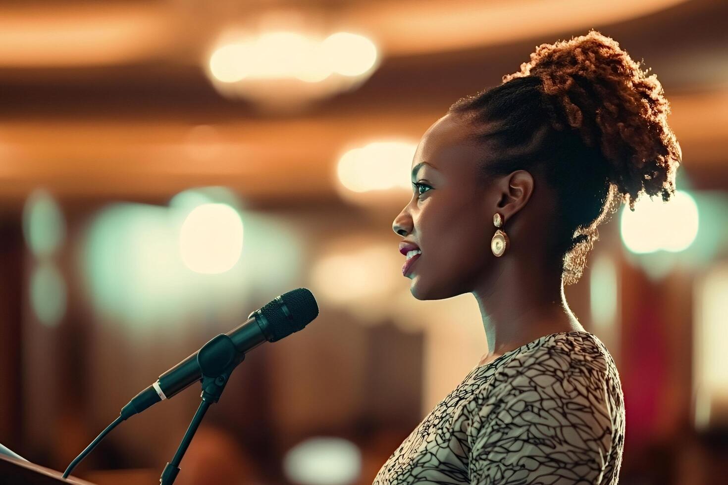 Motivational speaker inspiring audience at conference event photo