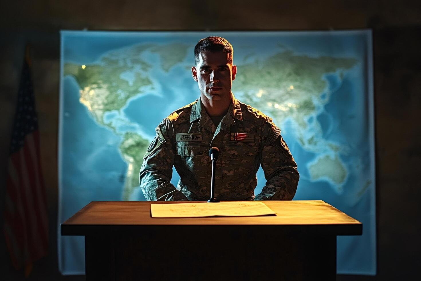Us army general giving a press conference about global military operations photo