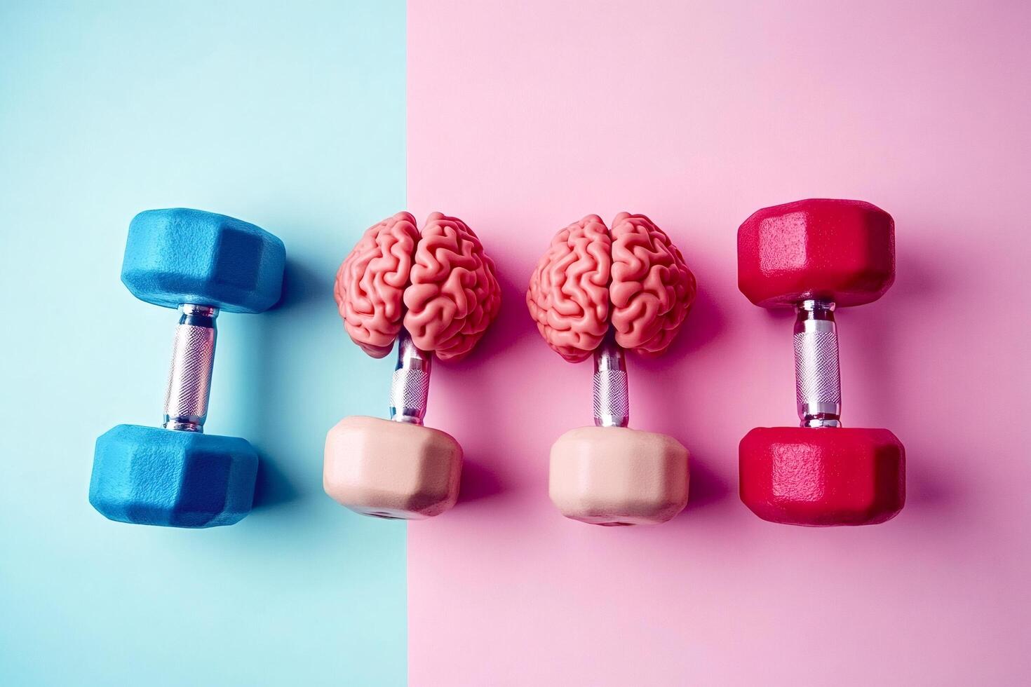 Training brains with colorful dumbbells mental fitness concept photo