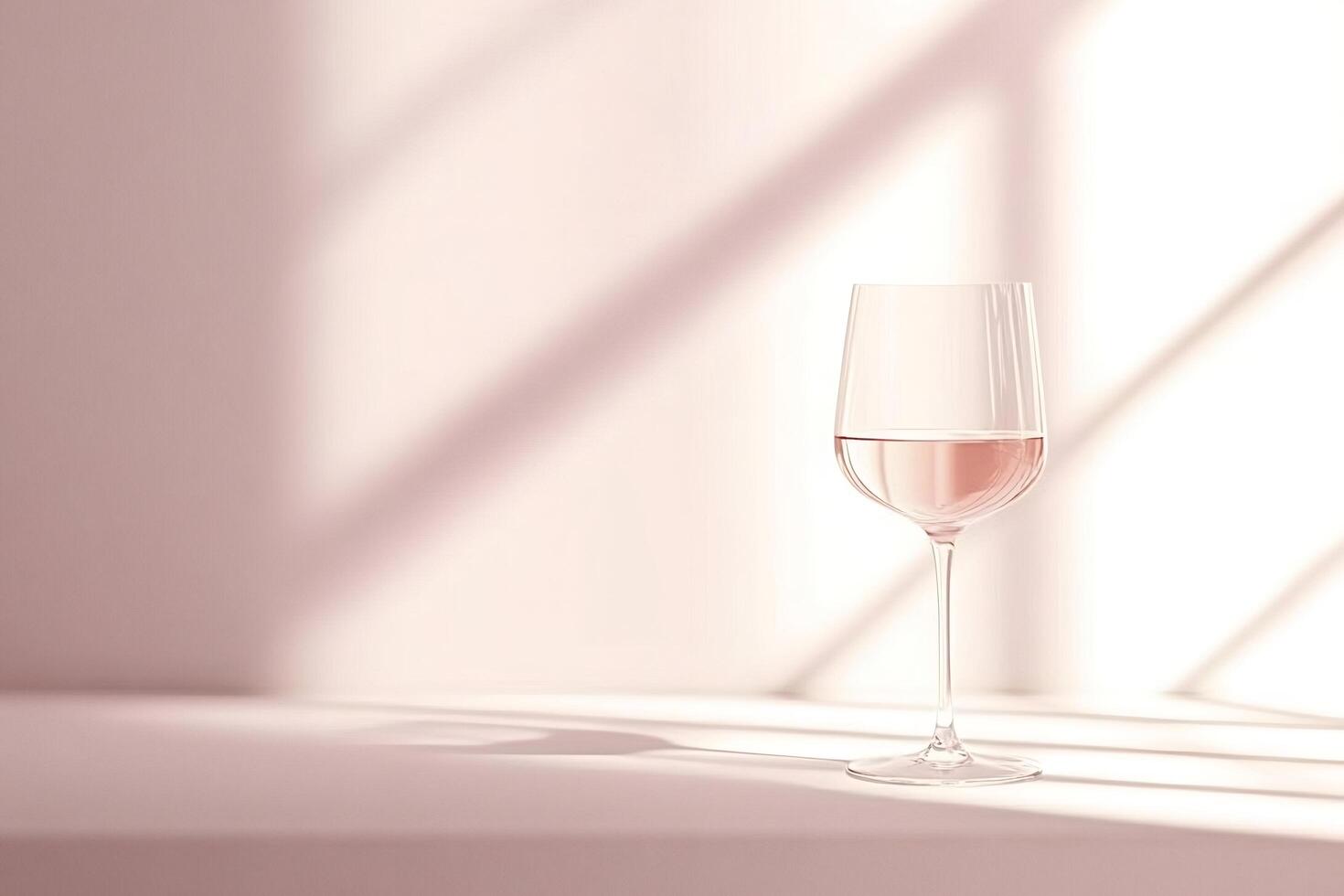 Glass of rose wine resting on table in sunlight beams photo