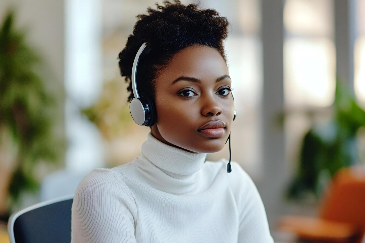 Confident black customer service representative working in office photo