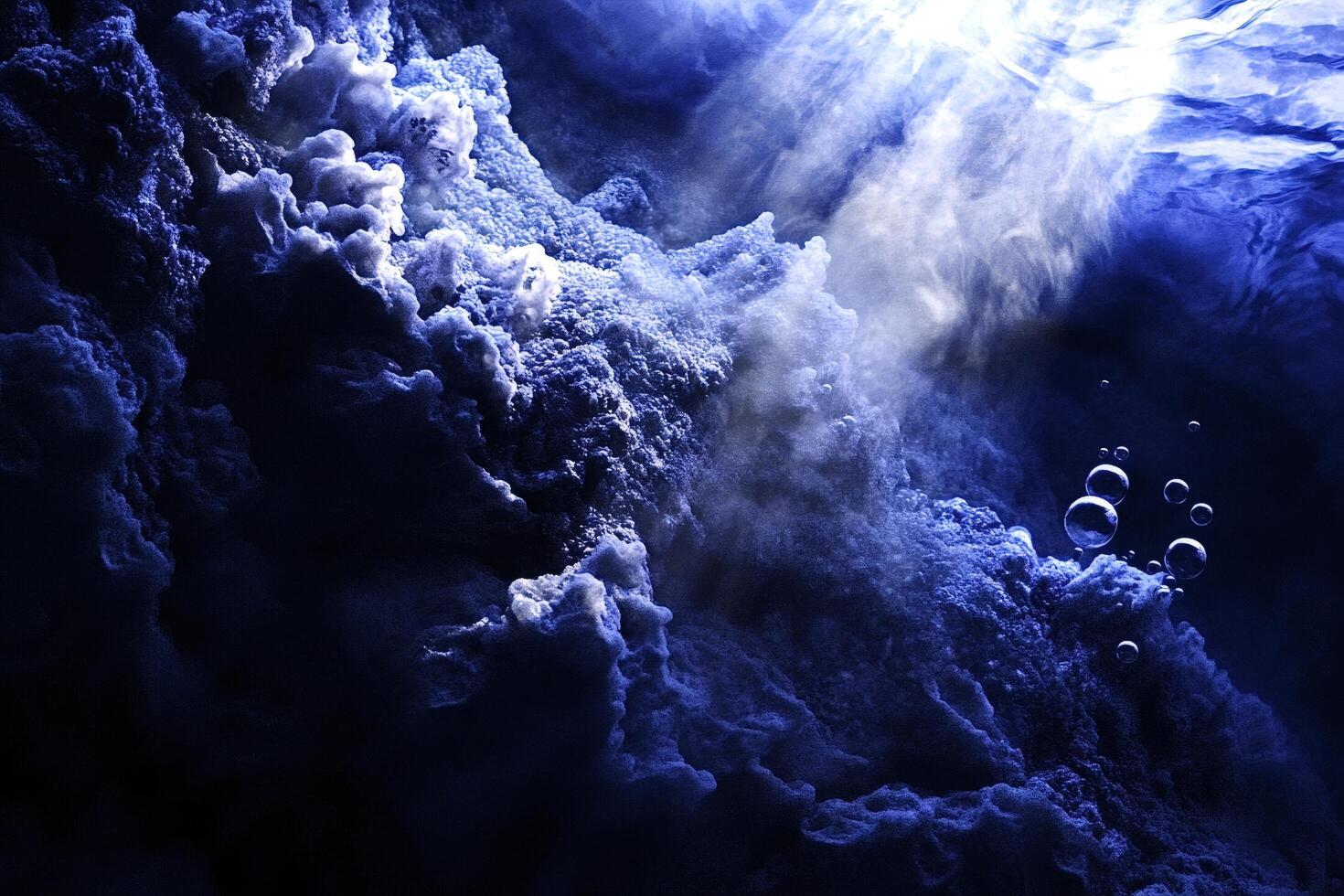 Deep sea volcanic activity creating bubbles and smoke photo