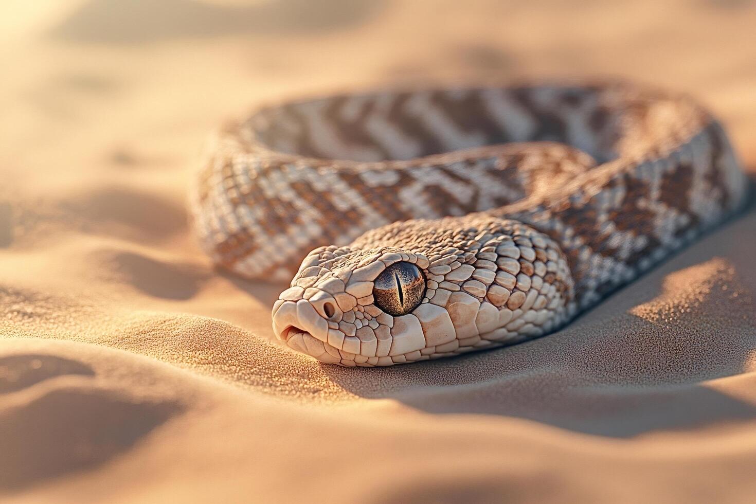Snake crawling on sand in desert sunlight photo