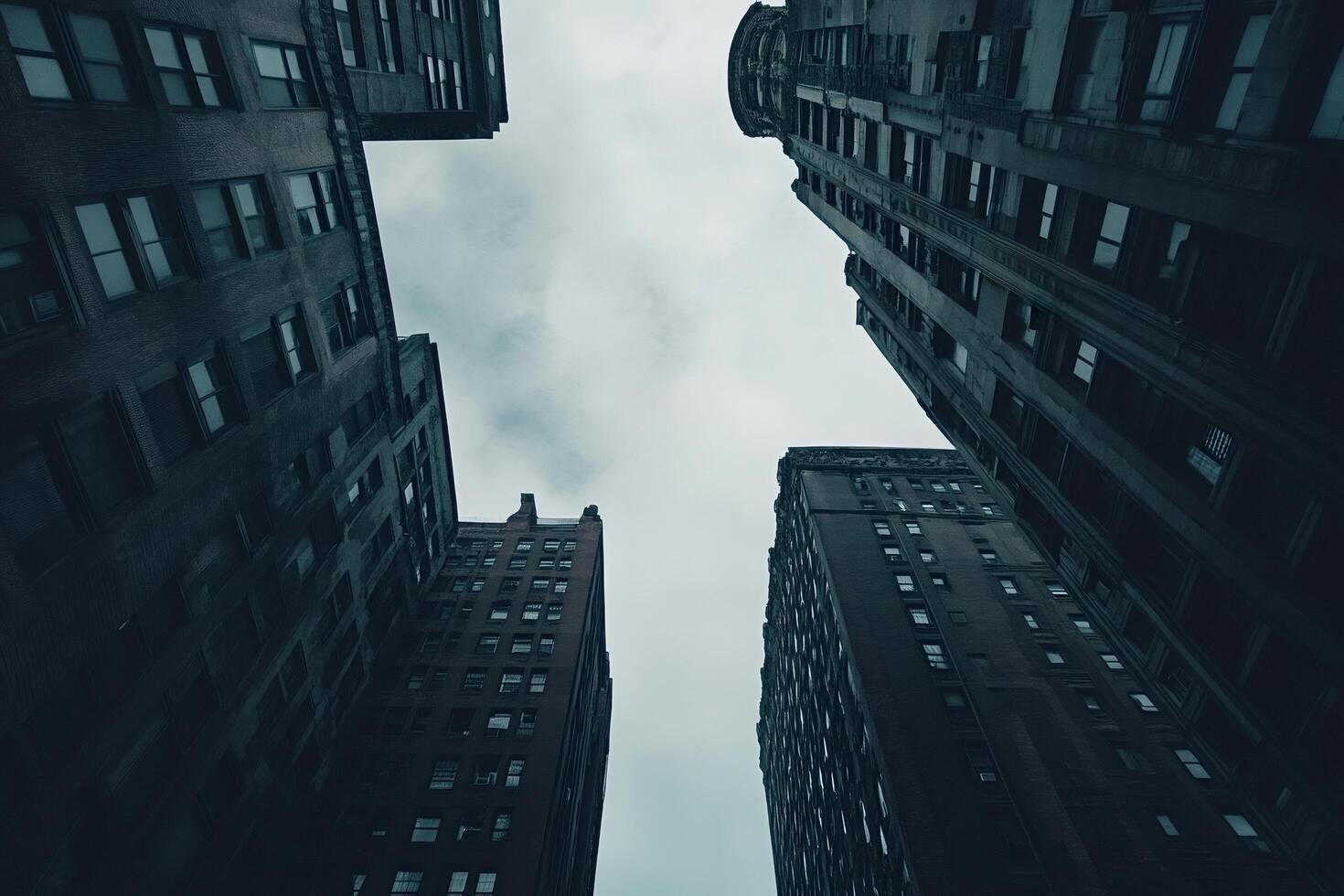 Low angle view of skyscrapers reaching for cloudy sky photo