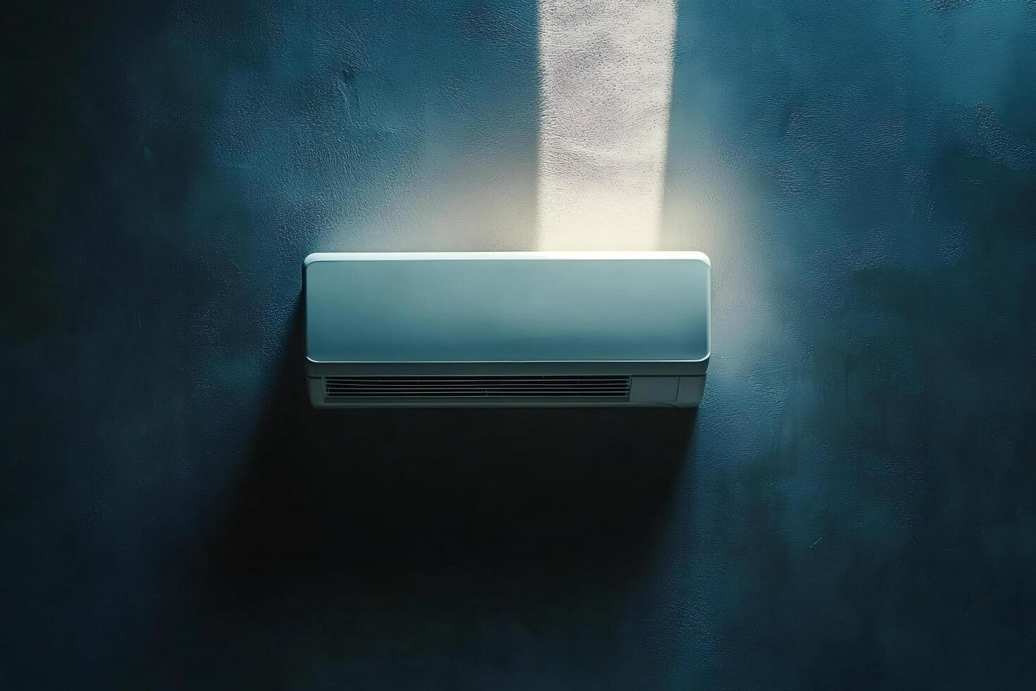 Modern air conditioner cooling a room with sunlight on the wall photo