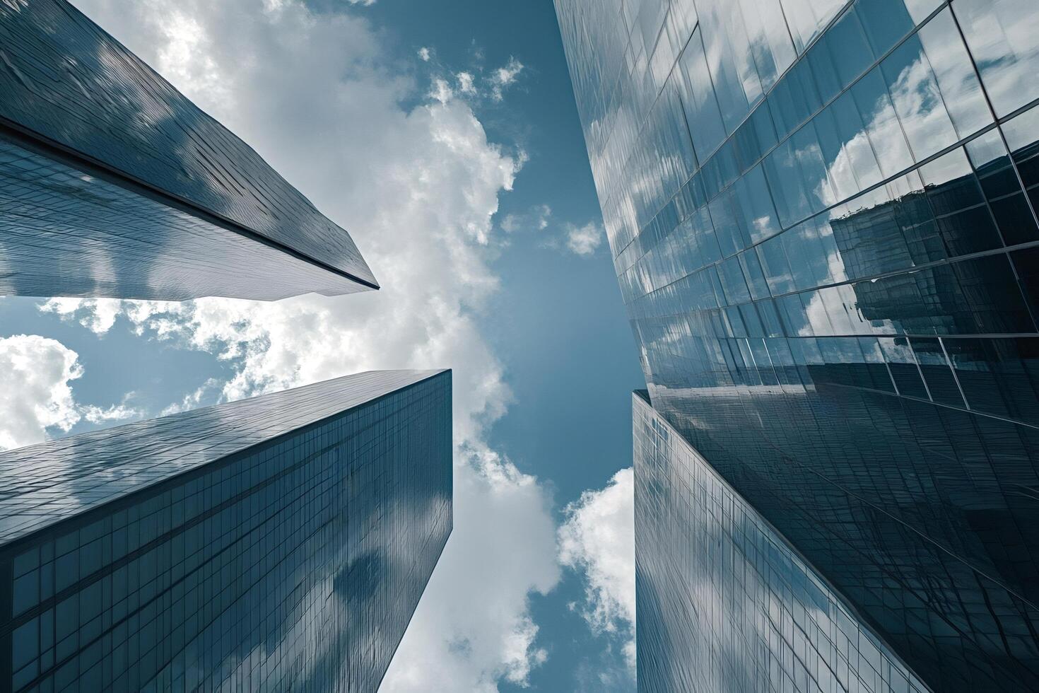 Modern skyscrapers reaching for the clouds in a vibrant city center photo