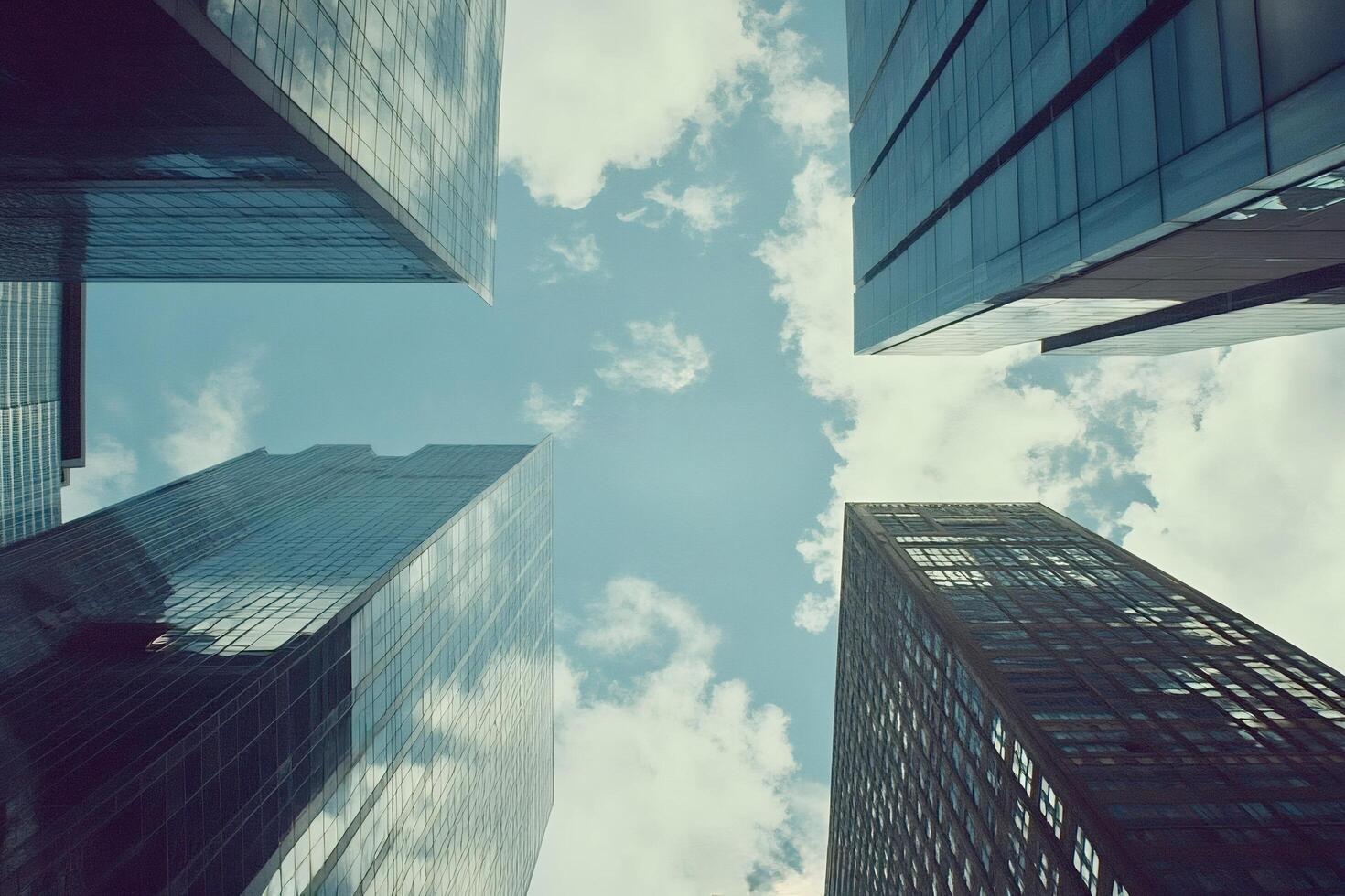 Skyscrapers rising to the cloudy sky in modern metropolis photo