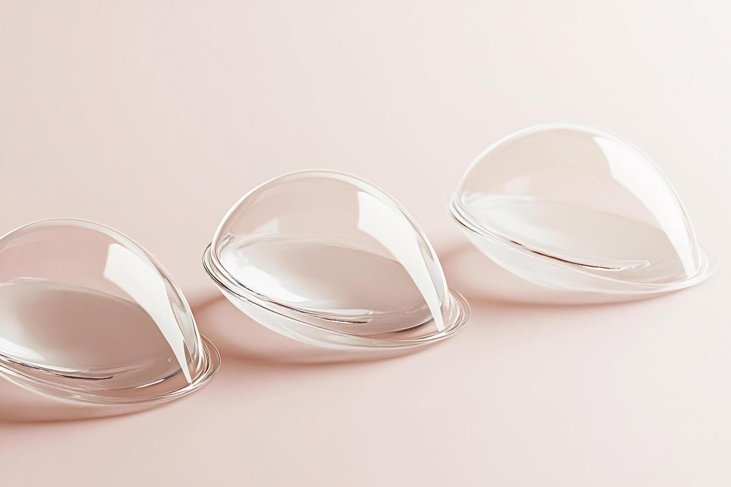 Three glass domes creating an elegant and minimalist display on pink background photo