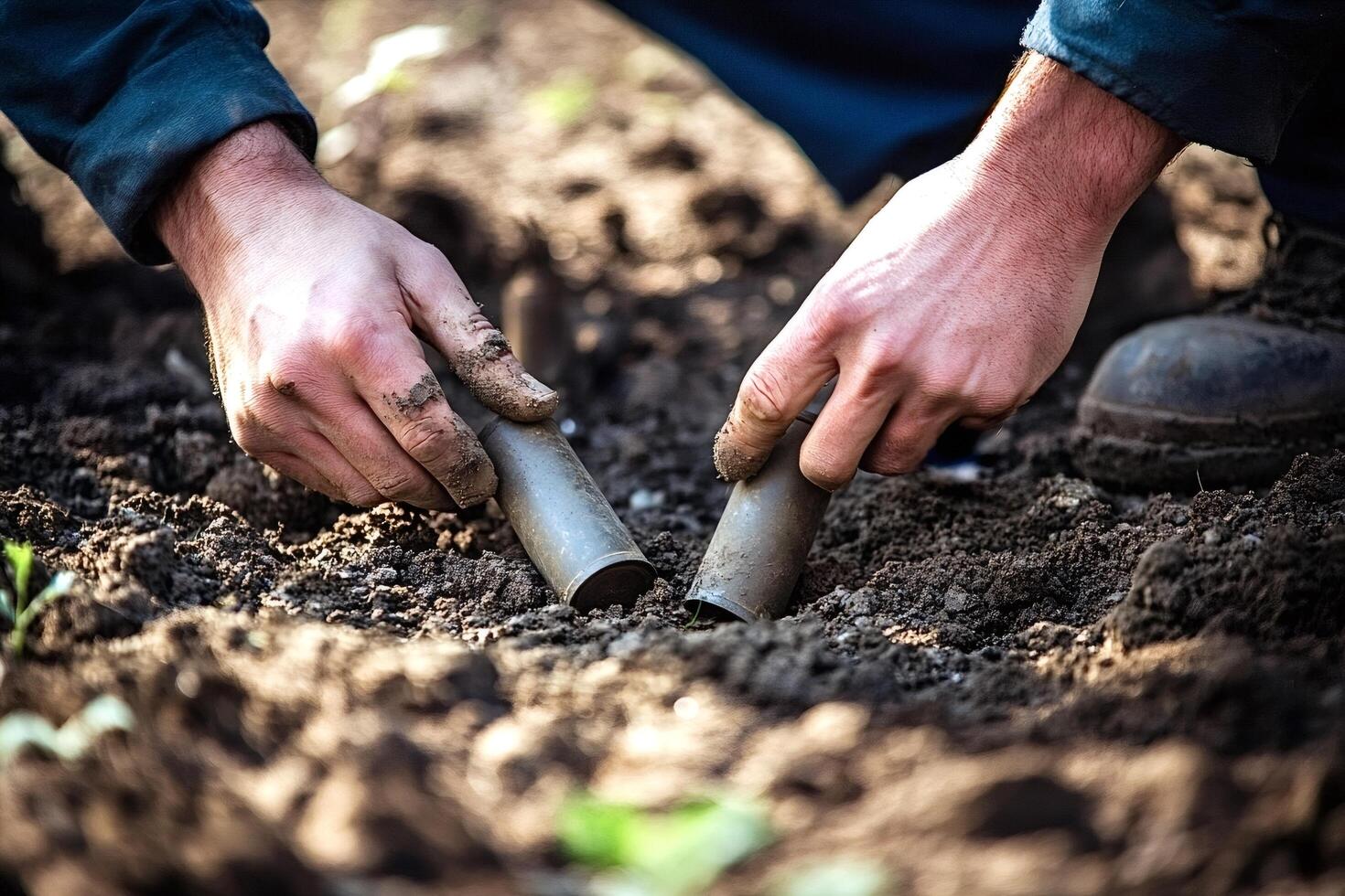 Farmer planting seedlings in fertile soil for sustainable agriculture photo