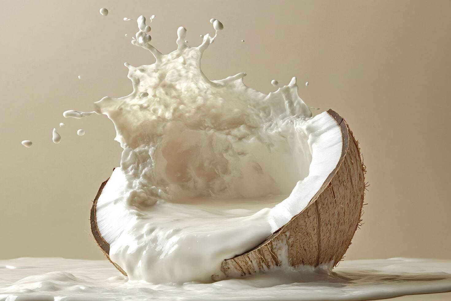 Coconut milk splashing from a cracked coconut photo